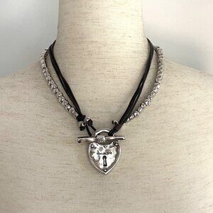 Uno De 50 Silver Plated The Secret Padlock Beaded 3 Strand Choker Necklace 14"